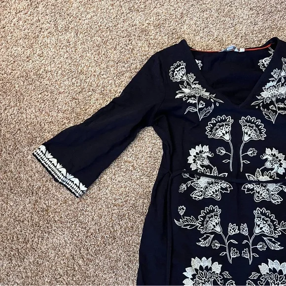 Boden Clemmie Jersey Navy Blue White Embroidered Dress - Picture 5 of 11